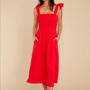 Falling for you again red midi dress